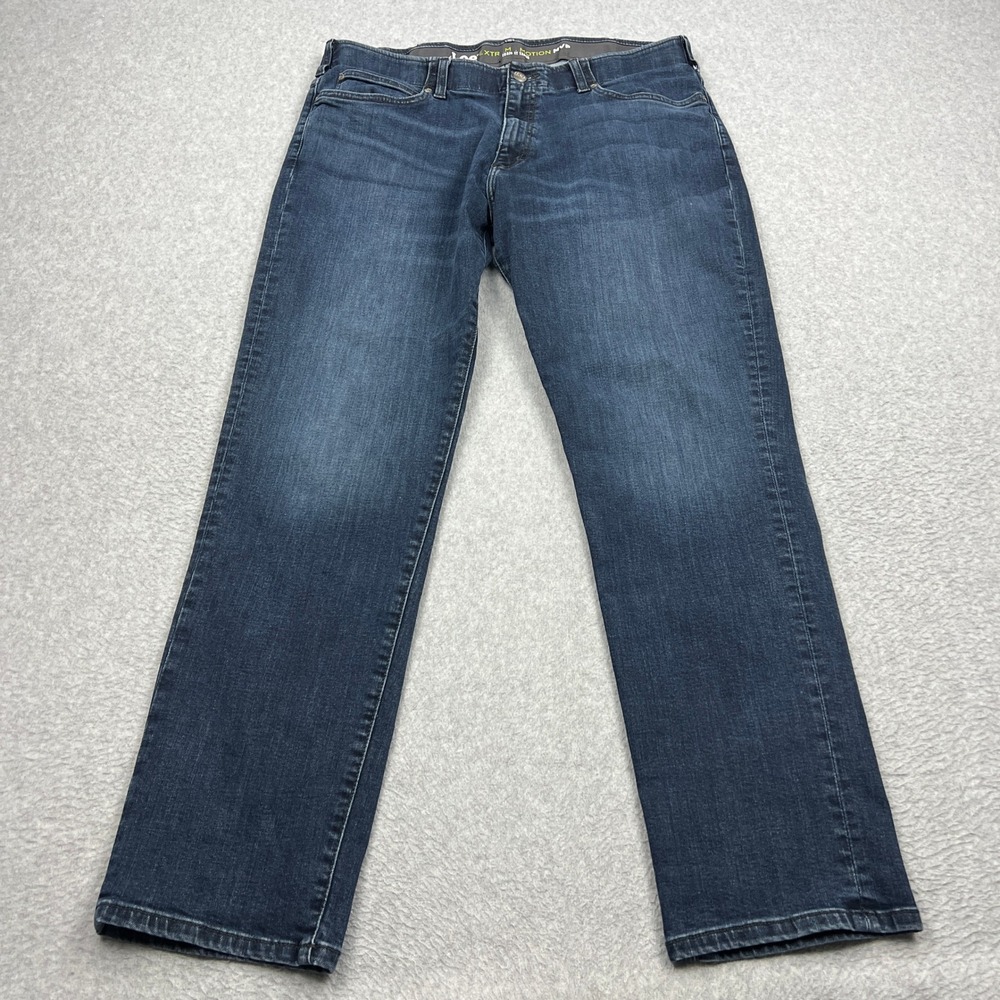 Lee Extreme Motion MVP Straight-Leg Jeans Men 38x32 Blue Dark Wash Stretch Denim
